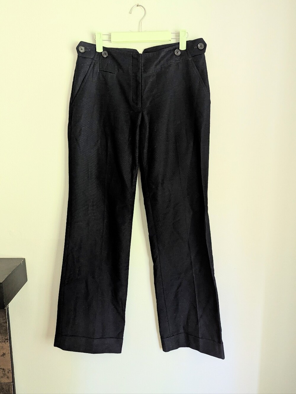 Ann Taylor LOFT Women's 4 Deep Blue Marisa Trouser Textured Cotton Rolled Hem